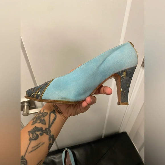 Maison Mayle suede printed blue pumps with turquoise details size 39 - Picture 4 of 9